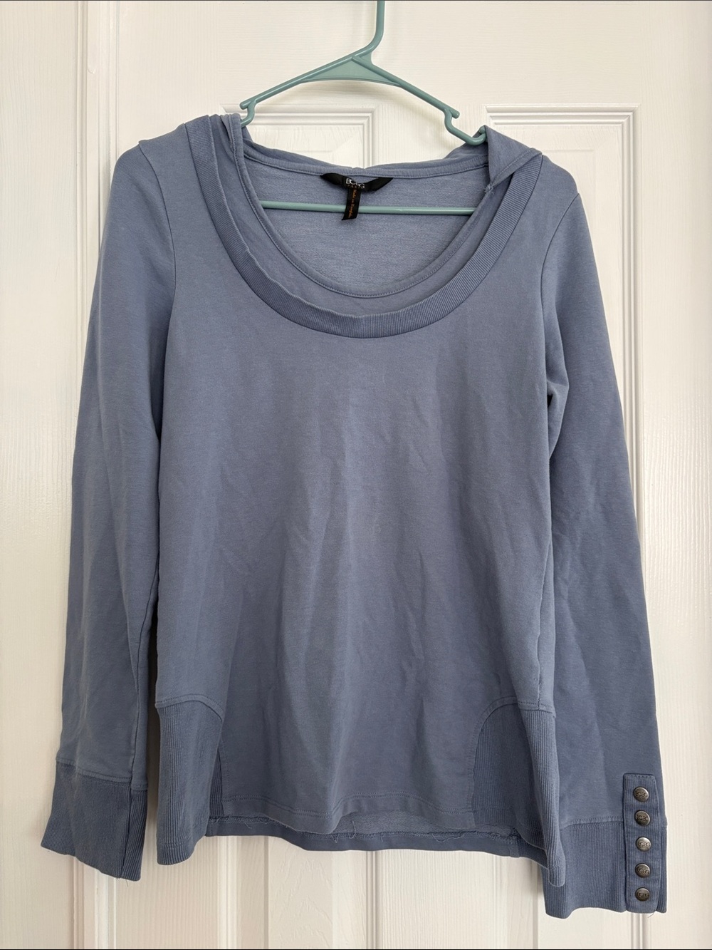 BCBG Paris Rustic blue hooded pullover cotton blend sweater Women’s Medium